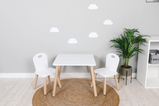 Table en bois avec chaises Athena, blanc
